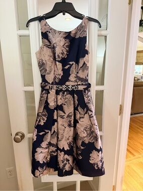 Eliza J Navy and Blush Floral A-Line Cocktail Dress